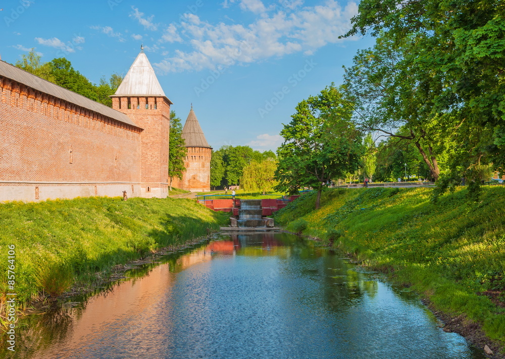 The city walls and towers of the ancient fortress of Smolensk