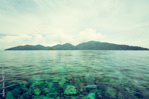 Beautiful tropical island and sea. Retro filter.