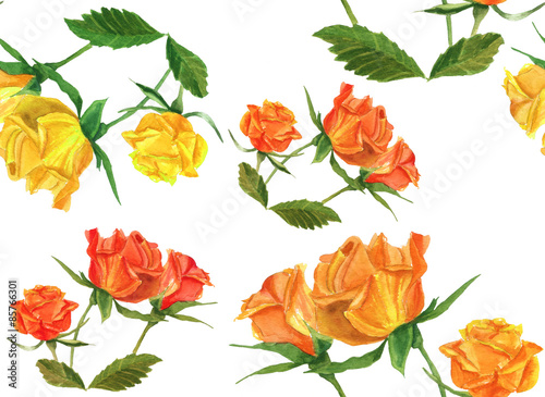 Vintage watercolour roses seamless background pattern