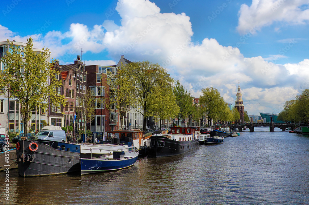 Canal in the old city of Amsterdam, Netherlands