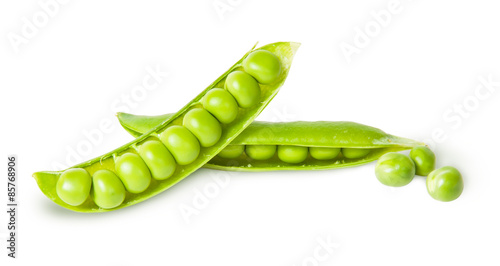 Two young disclosed pod of green peas