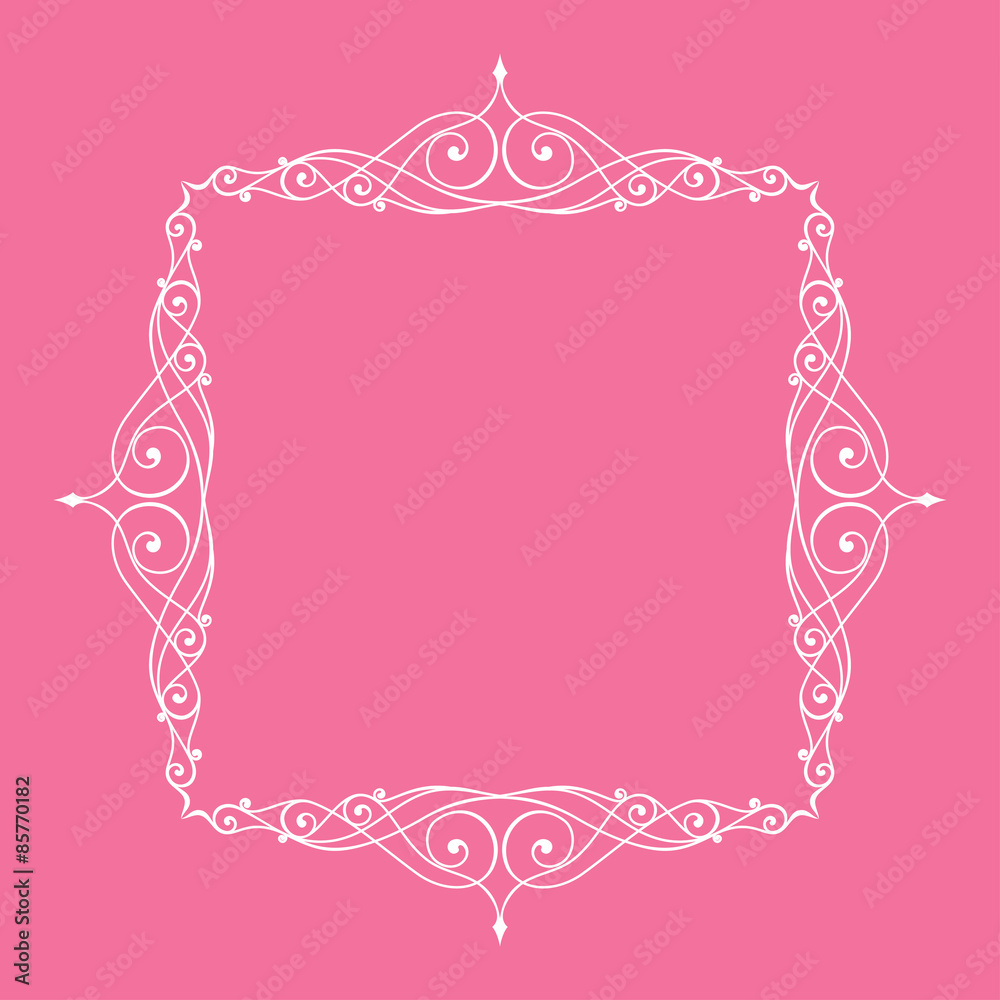 Calligraphic frame and page decoration. Vector illustration pink