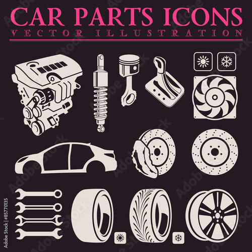 Car parts icons set. Vector auto service repair tool