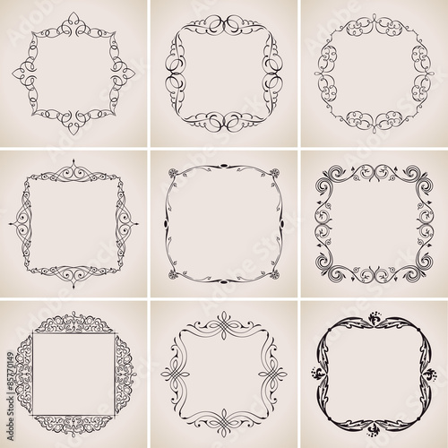 Calligraphic frames set and page decoration. Vector vintage