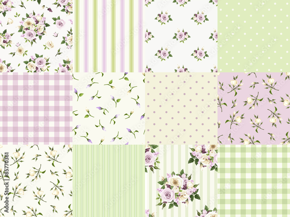 Set of seamless floral and geometric patterns for scrapbooking. Set of seamless floral and geometric patterns for scrapbooking.