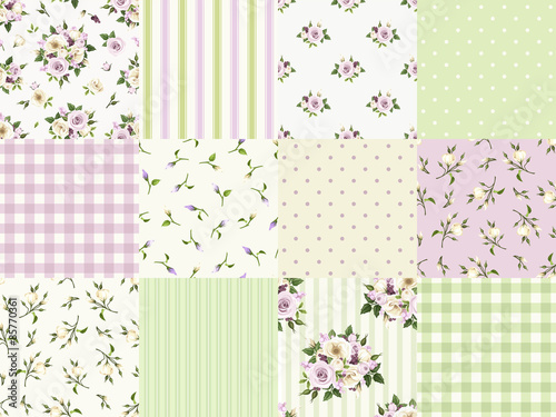 Set of seamless floral and geometric patterns for scrapbooking.