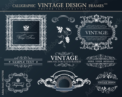 Vintage black frames ornament set. Vector element decor