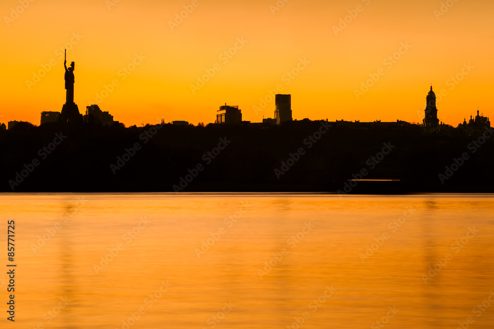 sunset over  Kiev city skyline