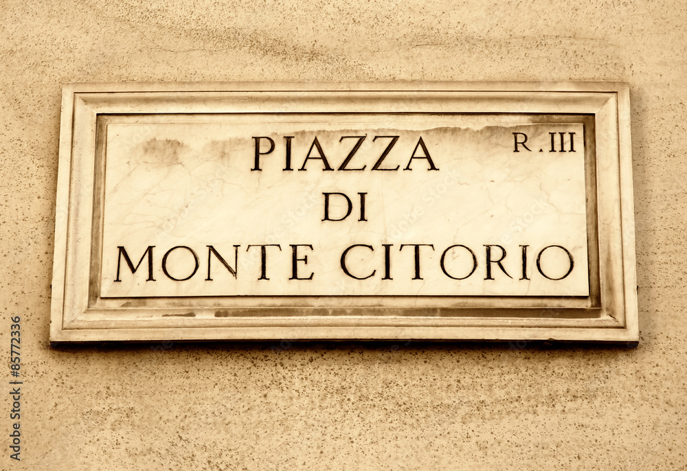 Fototapeta premium Street plate of Piazza di Monte Citorio in Rome, Italy