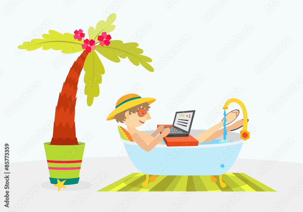 Man in bathtub relaxing cartoon character Stock Vector | Adobe Stock