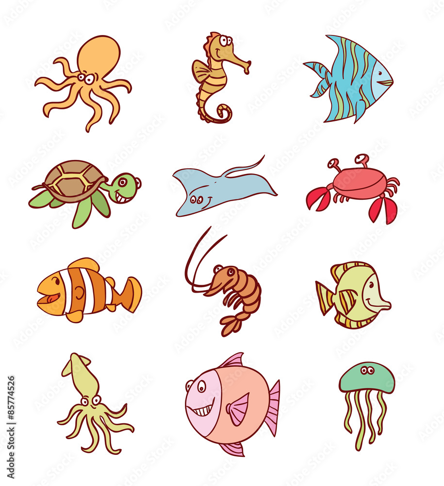 Marine life set icons, vector illustration. Marine life set icons, vector illustration.