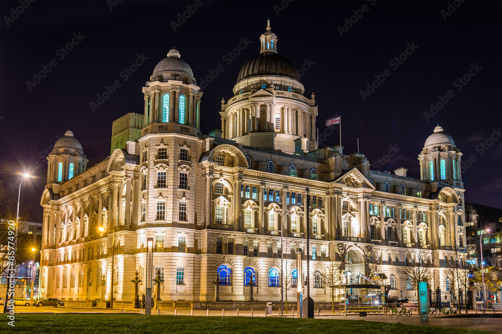 Port of Liverpool Building at night - England, UK