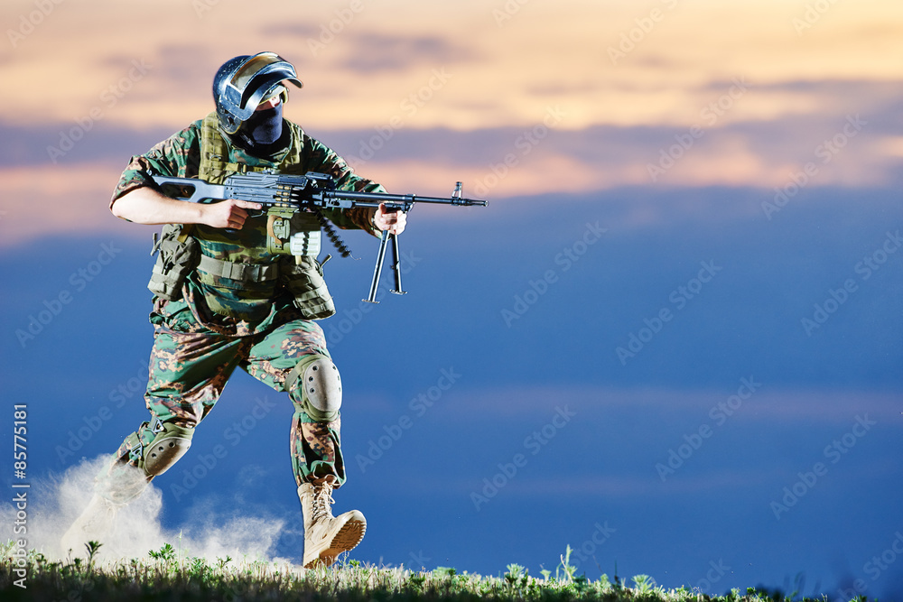 Military soldier with machine gun Military soldier with machine gun