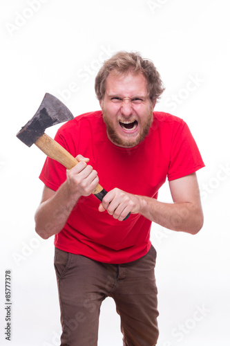 Crazy man attacked with an ax