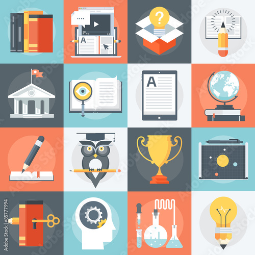 Advanced Education Icons flat style, colorful, vector icon set