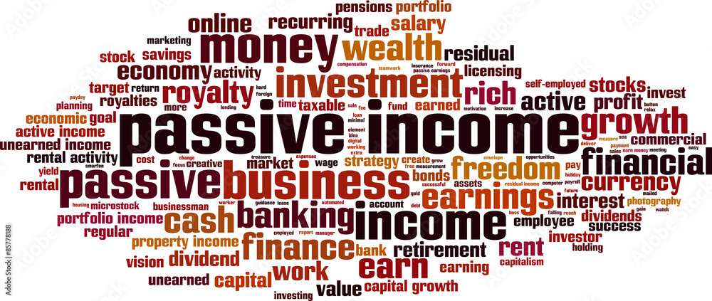 Passive income word cloud concept. Vector illustration