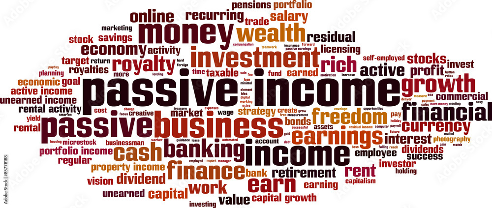 Passive income word cloud concept. Vector illustration Passive income word cloud concept. Vector illustration