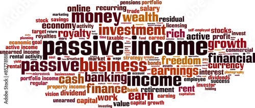 Passive income word cloud concept. Vector illustration