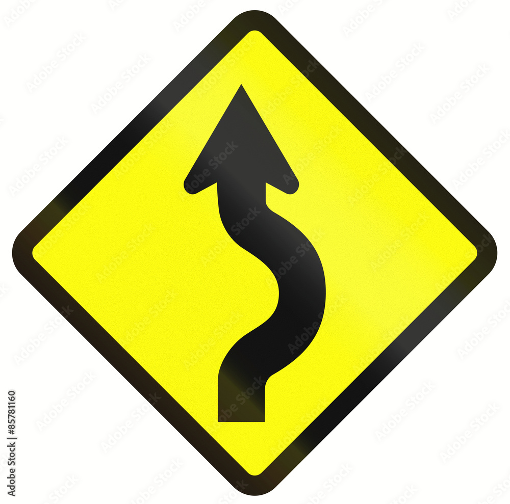 Indonesian traffic warning sign: Single two reverse curve Indonesian traffic warning sign: Single two reverse curve