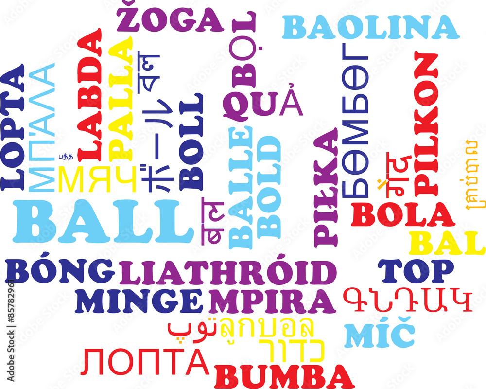 Ball multilanguage wordcloud background concept