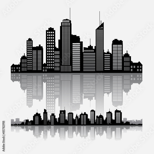 Vector cityscape skyline buidlings with reflection