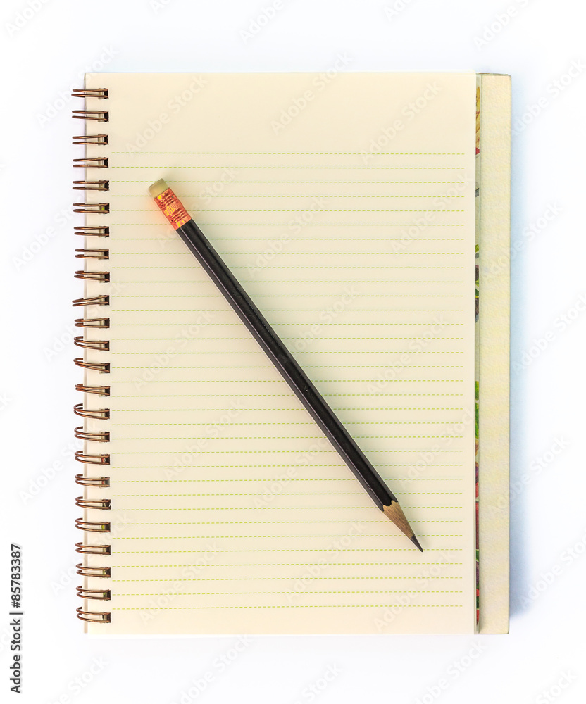 Blank Note Book with Red Pancil on Grunge Wood.