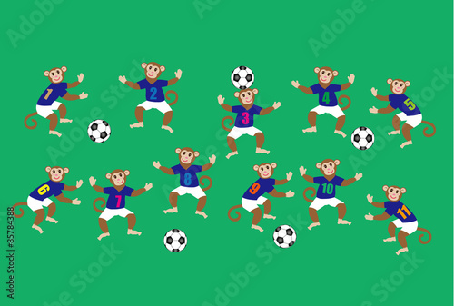 猿とサッカーボールのイラスト葉書