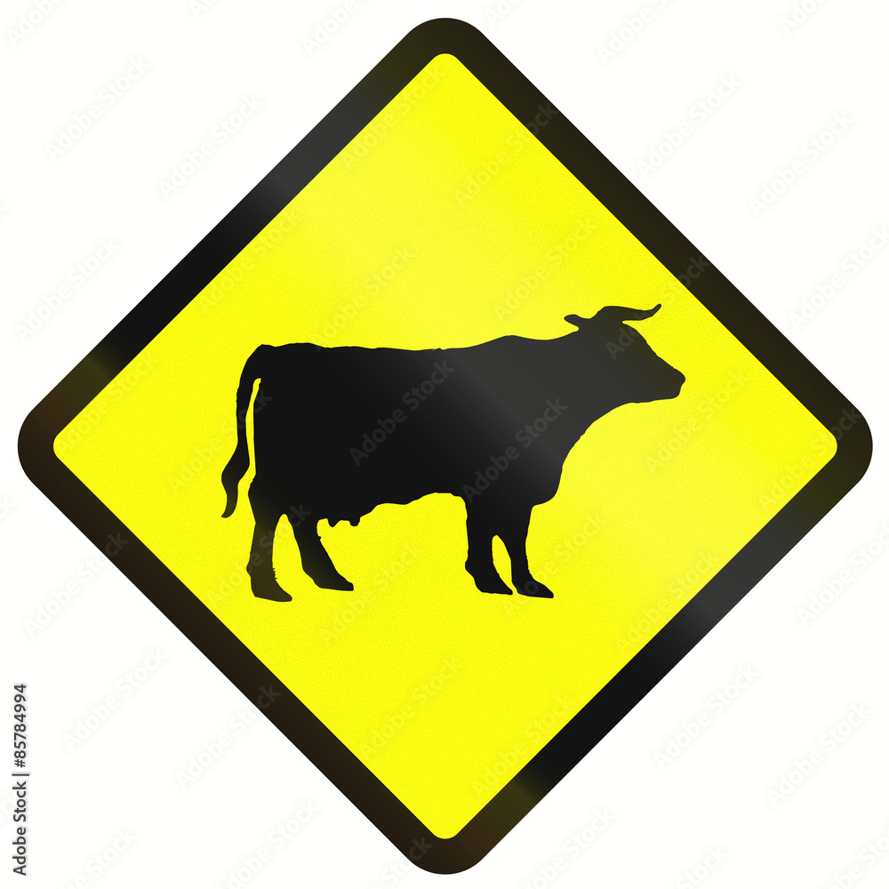 Indonesian road warning sign - Cattle crossing Indonesian road warning sign - Cattle crossing