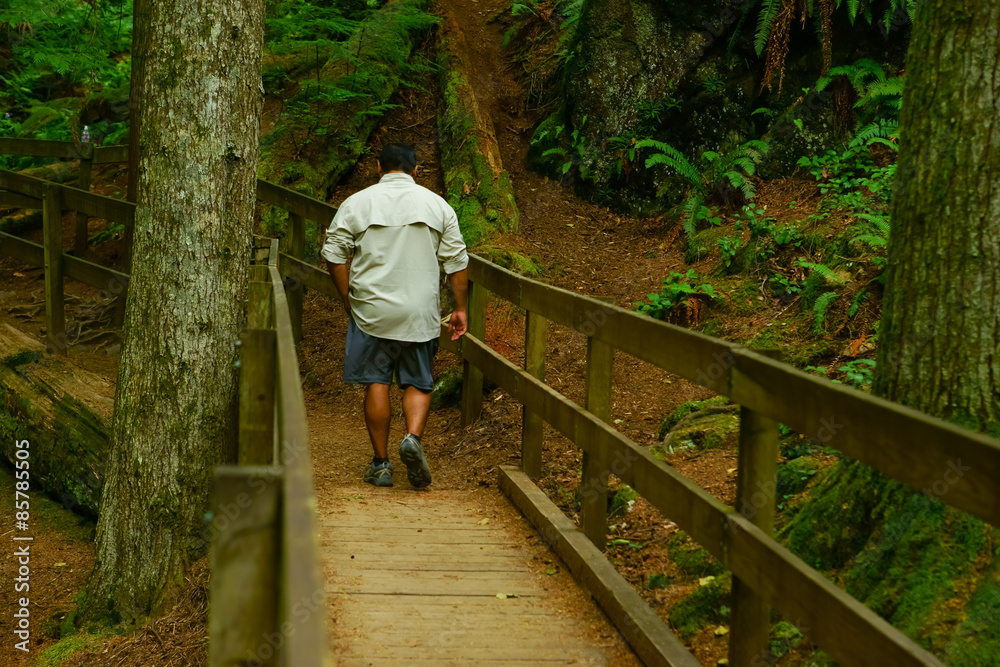 Man Walking Along Scenic Trail Man Walking Along Scenic Trail