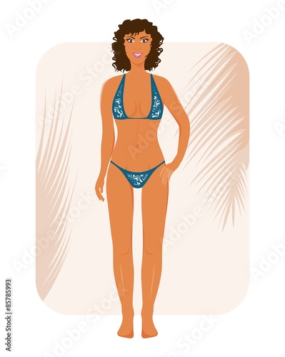 brunette suntanned girl in bikin