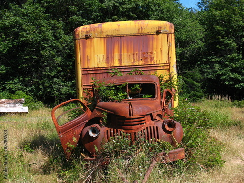 Truck at Kestner Homestead in Maple Glade Forest at Lake Quinault, Washington photo