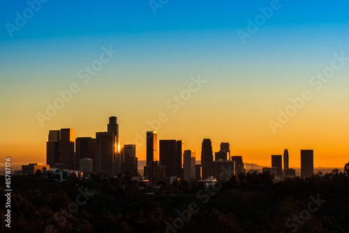 View of downtown Los Angeles at golden hour 