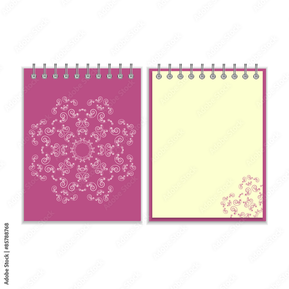 Purple cover notebook with round ornate star pattern