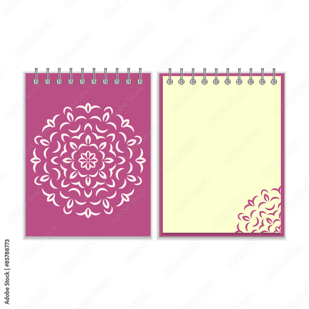 Spiral purple cover notebook with round ornate pattern