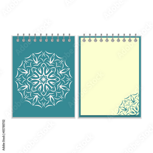 Blue cover notebook with round florwer pattern