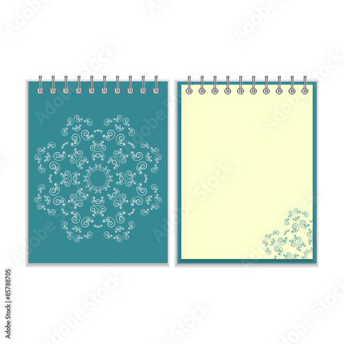 Blue cover notebook with round ornate star pattern