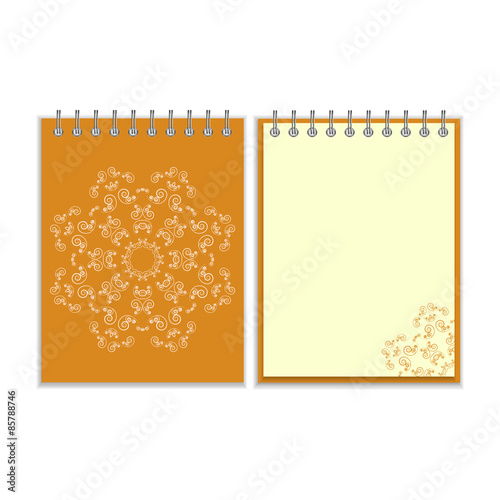 Orange cover notebook with round ornate star pattern