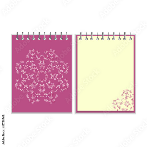 Purple cover notebook with round ornate star pattern