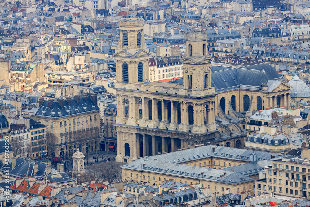 Famous church Saint-Sulpice in Paris, view from top