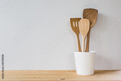 Kitchen cooking utensils; wooden spatulas etc.
