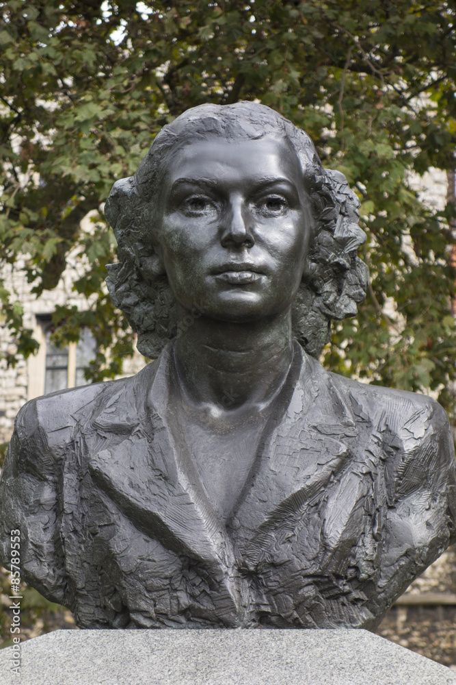 Portrait of Violette Szabo, Special Operations Executive Memorial, Albert Embankment, London, England.