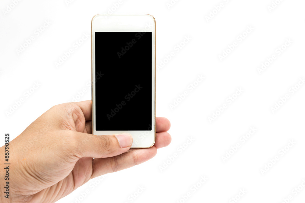 Hands Using Cell Phone,holding smart phone in isolated background Hands Using Cell Phone,holding smart phone in isolated background