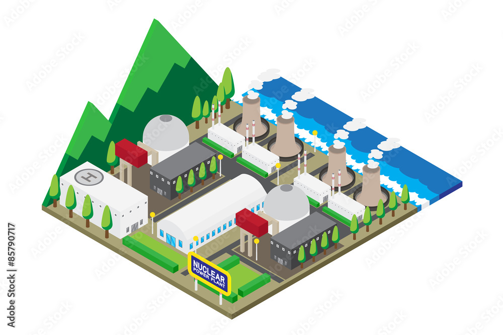 Isometric of nuclear power plants, vector, illustration