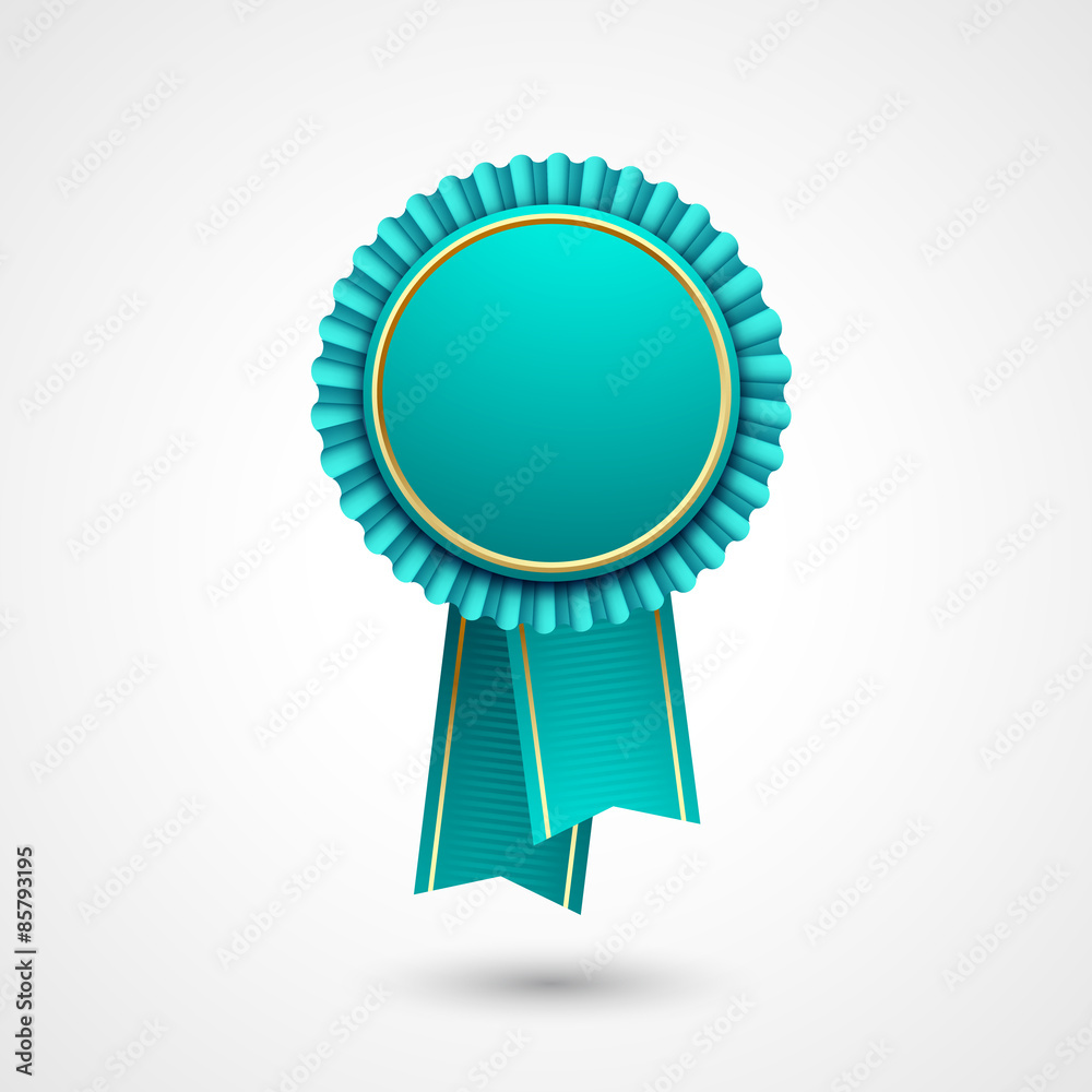 Blue and gold badge with ribbons award, vector illustration. 