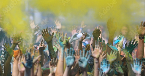 Holi festival with colorful hands 
