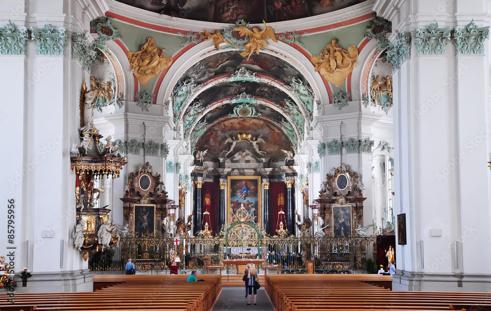 St. Gallen cathedral interior. Swiss landmark, listed on Unesco