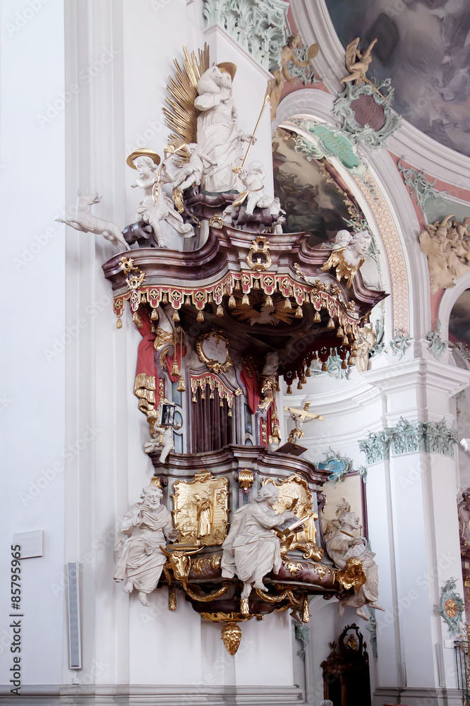 St. Gallen cathedral interior. Swiss landmark, listed on Unesco