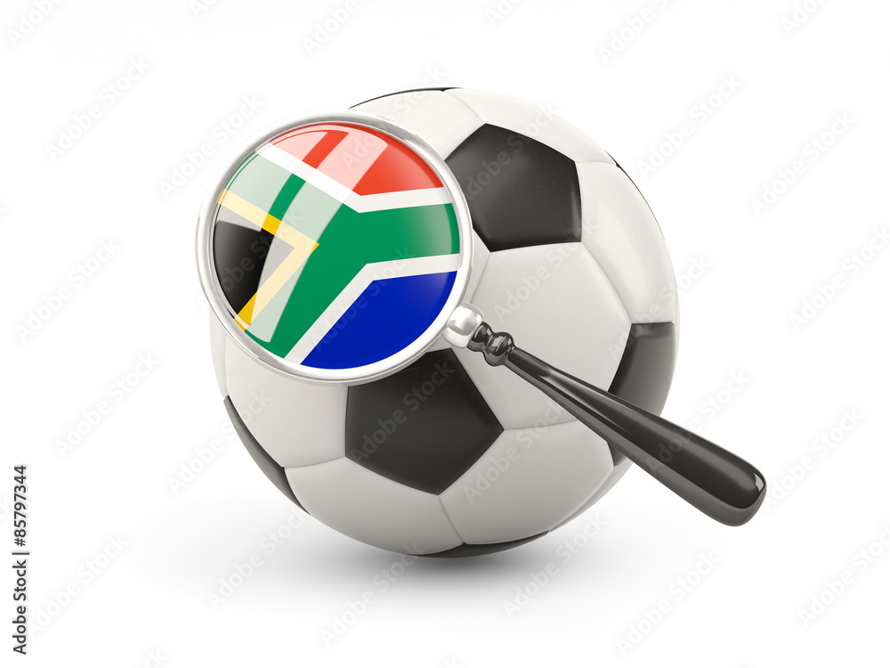 Obraz premium Football with magnified flag of south africa