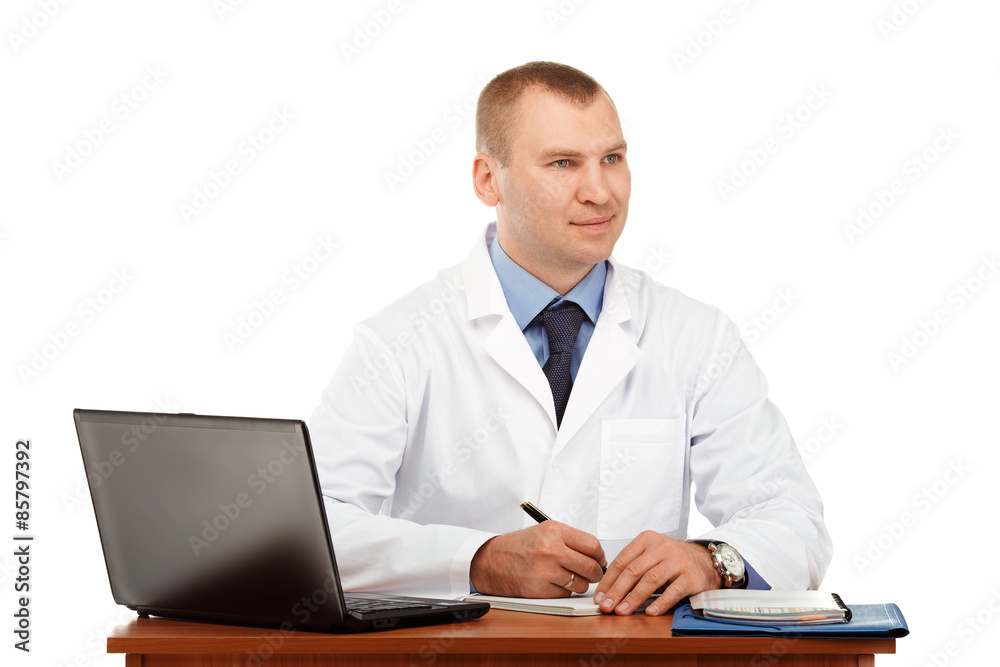 Portrait of a young male doctor in a white coat Portrait of a young male doctor in a white coat