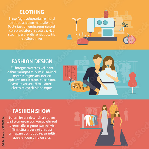 Clothes designer horizontal banners set 